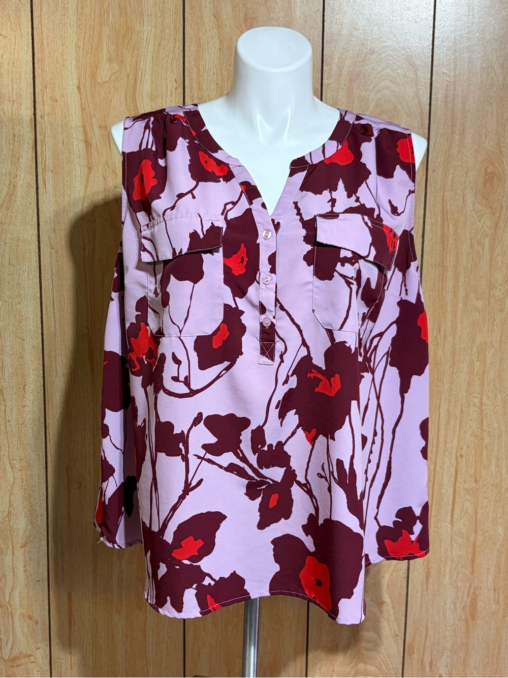 Molly & Isadora Sleeveless Pink Floral Split-Neck Blouse SZ - 3 X